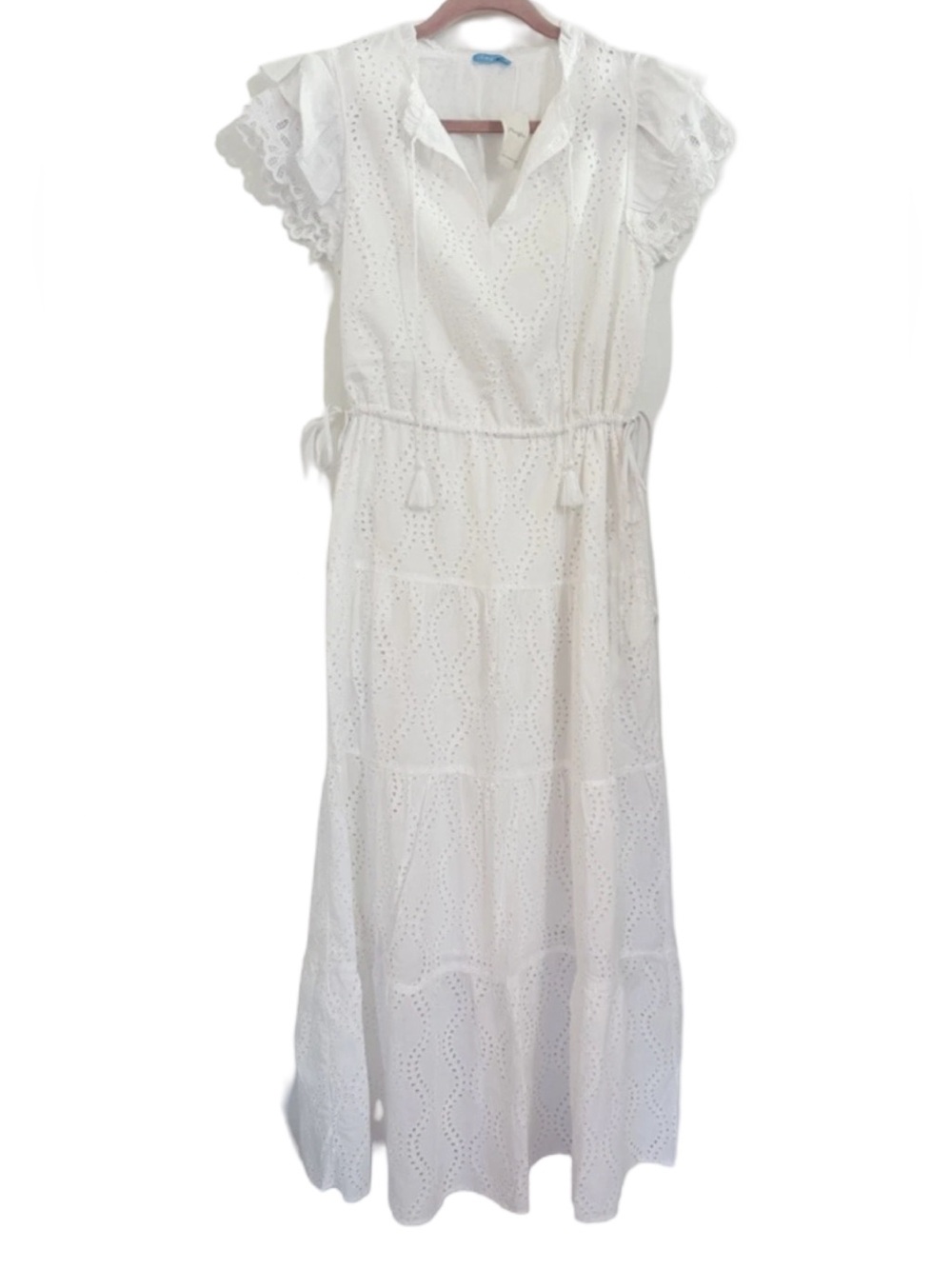 New J. McLaughlin Feminine Elena White Eyelet Maxi Dress Ruffle Sleeves Size XL - Picture 4 of 15